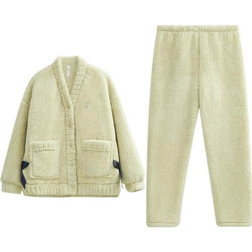 红豆居家珊瑚绒睡衣女款加厚法兰绒少女蝴蝶结保暖家居服可外穿