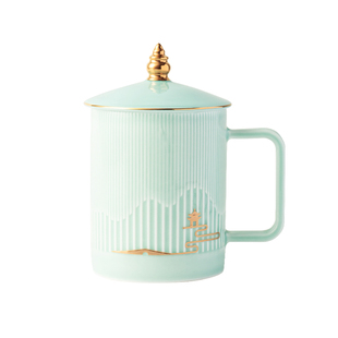 红官窑高档茶杯陶瓷马克杯礼品套装泡茶杯带盖水杯醴陵釉下彩瓷器