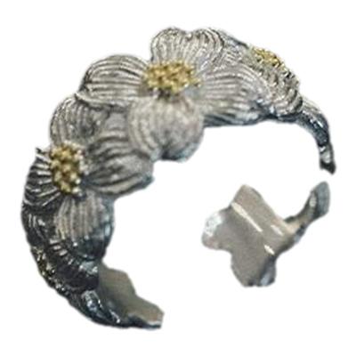 tmajor四照花环绕双色拼接开口戒