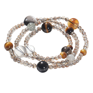 【黑金河】天然水晶发晶虎眼黑曜茶晶幽灵多圈设计款手链多宝手串