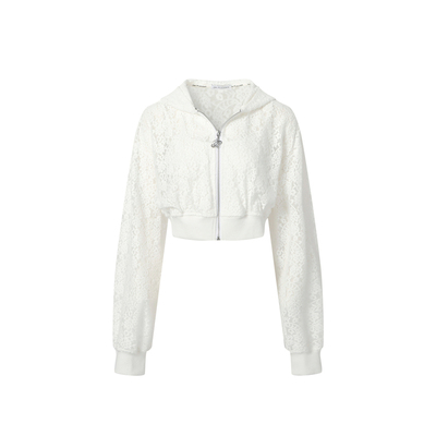 JAC FLEURANT2026春夏新款蕾丝假两件拼接连帽短款女休闲拉链衫