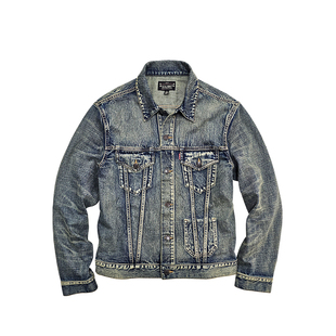 西里布怀旧水洗牛仔夹克男 美式复古557经典牛仔外套短款拔染做旧