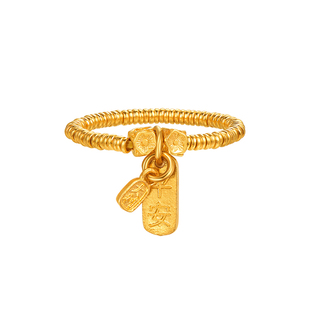 明牌珠宝古法黄金平安大吉戒 足金碎金子戒指吉祥安康指环AFM0313