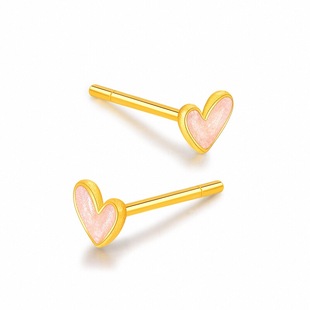 百泰爱心黄金耳钉足金999耳饰养耳棒心形金耳坠珐琅生日礼物耳棍