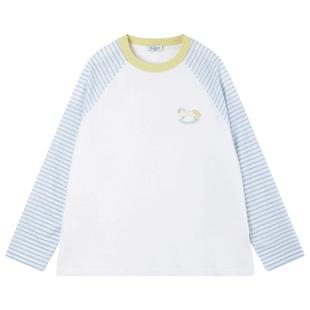 MUCMUKN【缤纷木马】13亚麻48莱赛尔38棉小马绣花条纹T恤女童26春