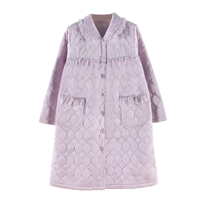 罗丝美女款直贡夹棉花边家居袍