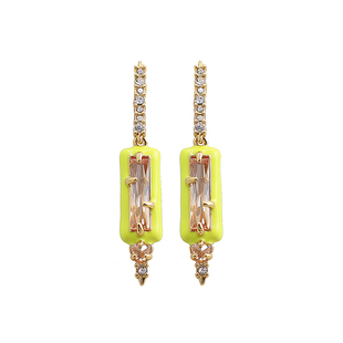 冷淡风鬼才设计黄色耳环女长款气质百搭长方形耳钉潮网红夸张耳饰