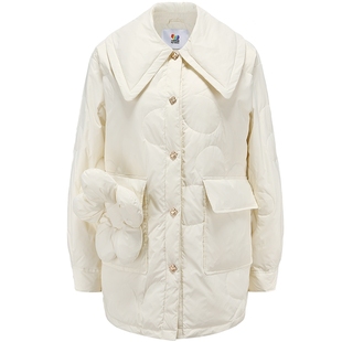 rainbow新款翻领90白鸭绒保暖加厚百搭中长款羽绒服女RL31DJ001A