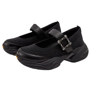 [跳跳糖]莎莎苏2026春新款增高钻扣透气玛丽珍鞋黑色芭蕾运动鞋女