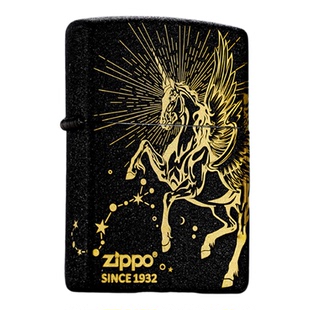 zippo打火机正版 独角星芒黑裂漆正品煤油防风马年生日礼物送男生