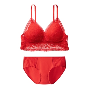 礼盒|蕉内红色计划303A蕾丝睡裙文胸内裤结婚性感纯欲吊带睡衣女