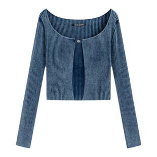 The Blender肤感牛仔修身水洗针织长袖上衣开衫外套女