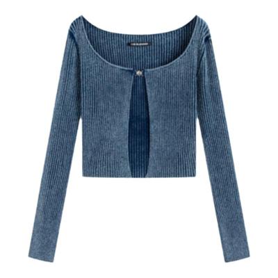 TheBlender肤感牛仔针织开衫