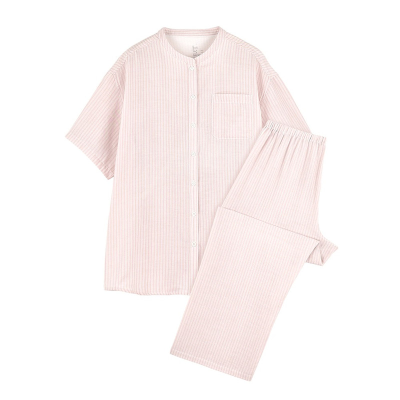 双层纱纯棉家居服短袖裤春夏薄款
