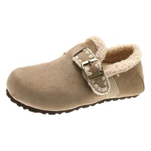 毛毛鞋厚底内增高加绒全包勃肯鞋女2025冬季新款豆豆棉鞋子雪地靴