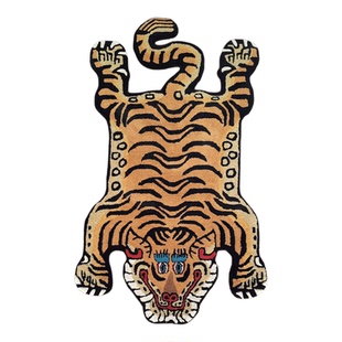 手工枪刺国产羊毛东方老虎形状地毯创意客厅卧室床边毯装饰兽皮毯