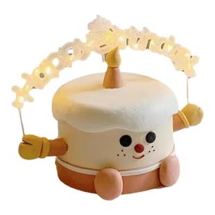 发光灯牌皇冠生日快乐蛋糕装饰品happy birthday灯串暖白彩色字母