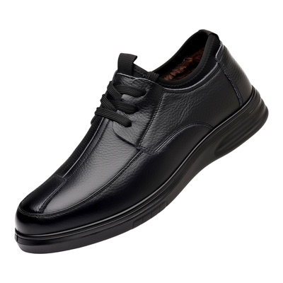 稻草人皮鞋头层牛皮加绒保暖棉鞋