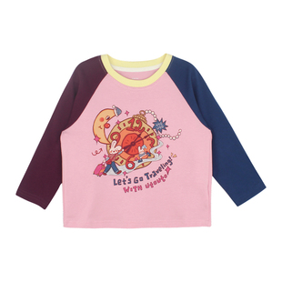 大耳象女童卡通印花插肩T恤2026春季新宝儿纯棉圆领休闲长袖上衣