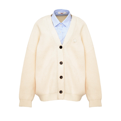 条纹衬衫软糯假两件针织毛衣开衫