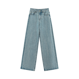 【屿海】复古酵素洗肌理感竖纹显瘦经典百搭直筒牛仔裤-F87014