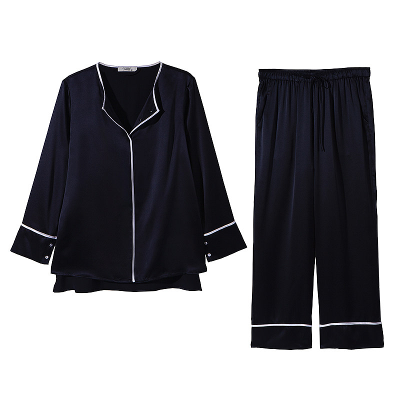 19姆米100%真丝家居服有机桑蚕丝长袖长裤高品质休闲睡衣春季