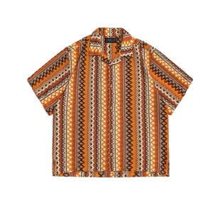 悟空有货复古民族风镂空编织古巴领衬衫男夏季撞色设计感短袖衬衣