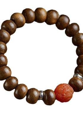 沉香木手串男女红玛瑙貔貅