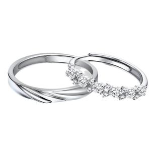 老凤祥S925银情侣对戒素圈戒指女纯银可调节指环生日礼物送女友