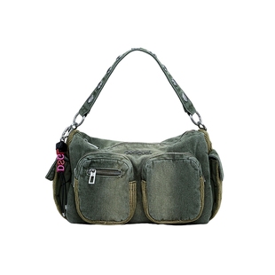 Desigual针织拼接牛仔多口袋单肩手提斜挎包