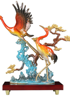 松鹤延年摆件仙鹤铜工艺品家居客厅电视柜茶室装饰祝福过大寿礼物