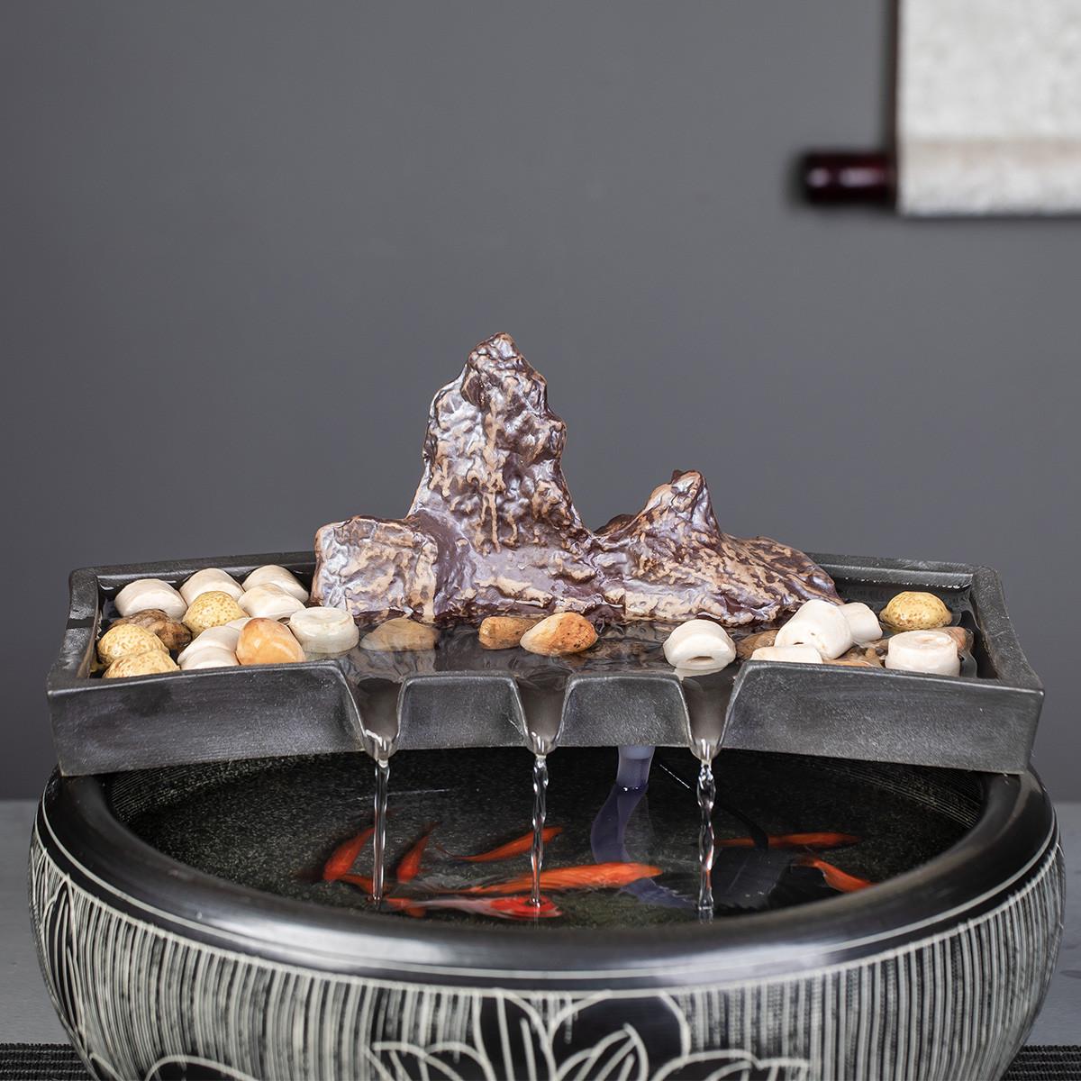 流水摆件小鱼缸假山石槽造景养鱼循环水池过滤器创意陶瓷家居装饰