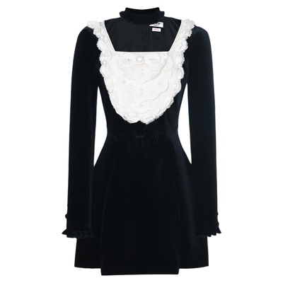 lefame拉飞姆2025冬季新款赫本风经典U领裱花方领丝绒长袖连衣裙