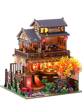 diy小屋和味寿司屋手工木质店铺房子场景建筑模型拼装送生日礼物