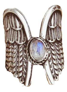 纯银波西米亚天使之翼戒指月光石