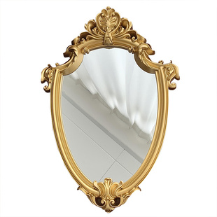 法式复古浮雕化妆镜梳妆台金色镜子装饰摆件ins风桌面台式梳妆镜