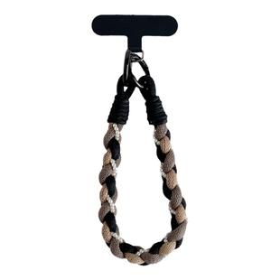 高端手机挂绳创意珍珠棉绳手工编织手腕电话绳双扣棕色复古腕带新款美拉德挂件包包带子短款手绳链高级夹片壳