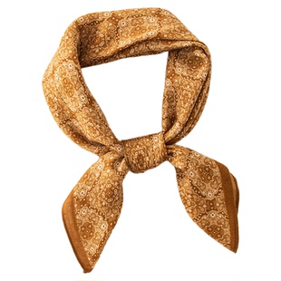 复古老钱风棕黄色丝巾系脖高级感法式显气质搭配衬衫方巾围巾披肩