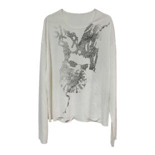 Human Voices骷髅吉他印花破坏网纱长袖t恤夏季男女亲肤打底衫