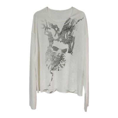 Human Voices骷髅吉他印花破坏网纱长袖t恤夏季男女亲肤打底衫