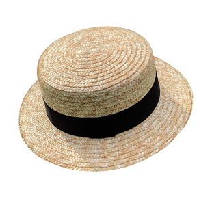 法式复古平顶拉菲草帽女夏海边小清新遮阳防晒沙滩帽子春秋款礼帽