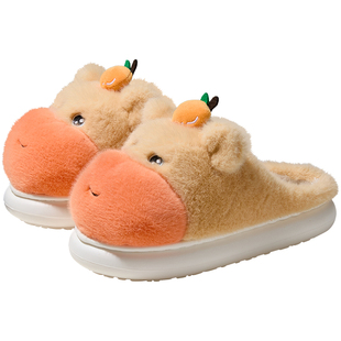 可爱小水豚噜噜棉拖鞋女冬季居家室内防滑保暖毛毛绒卡通拖鞋女款