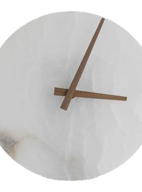 现代轻奢高档大理石时钟摆件样板间客厅卧室玄关白色云石台钟座钟