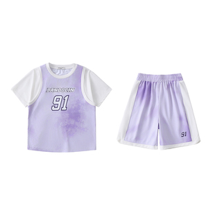 亲子女童运动速干套装夏装洋气中大童薄款2025新款儿童夏季短袖潮