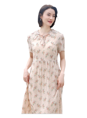 佐尔美高质感 优雅气质碎花桑蚕丝中长连衣裙女E32LS71