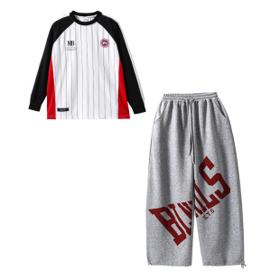 男童春秋款长袖街舞服T恤个性港风上衣嘻哈套装hiphop潮酷走秀服