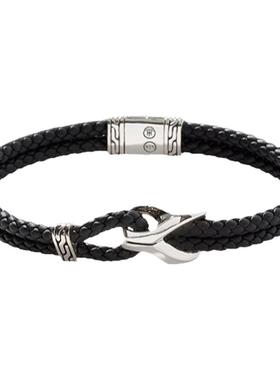 JH手工编织皮革银手链简约时尚