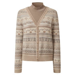 【金陵家宴】VGRASS维格娜丝纹样提花针织开衫春新款假两件毛衣女