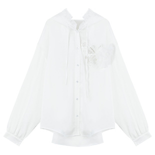 KEIKO 通透层次感流光纱连帽衬衫夏季空气感叠穿白色宽松连帽上衣