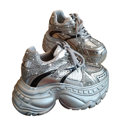 欧货水钻内增高10cm厚底老爹鞋女